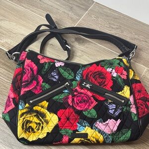 Vera Bradley Floral Quilted Shoulder Bag - Black, Red, Yellow like new